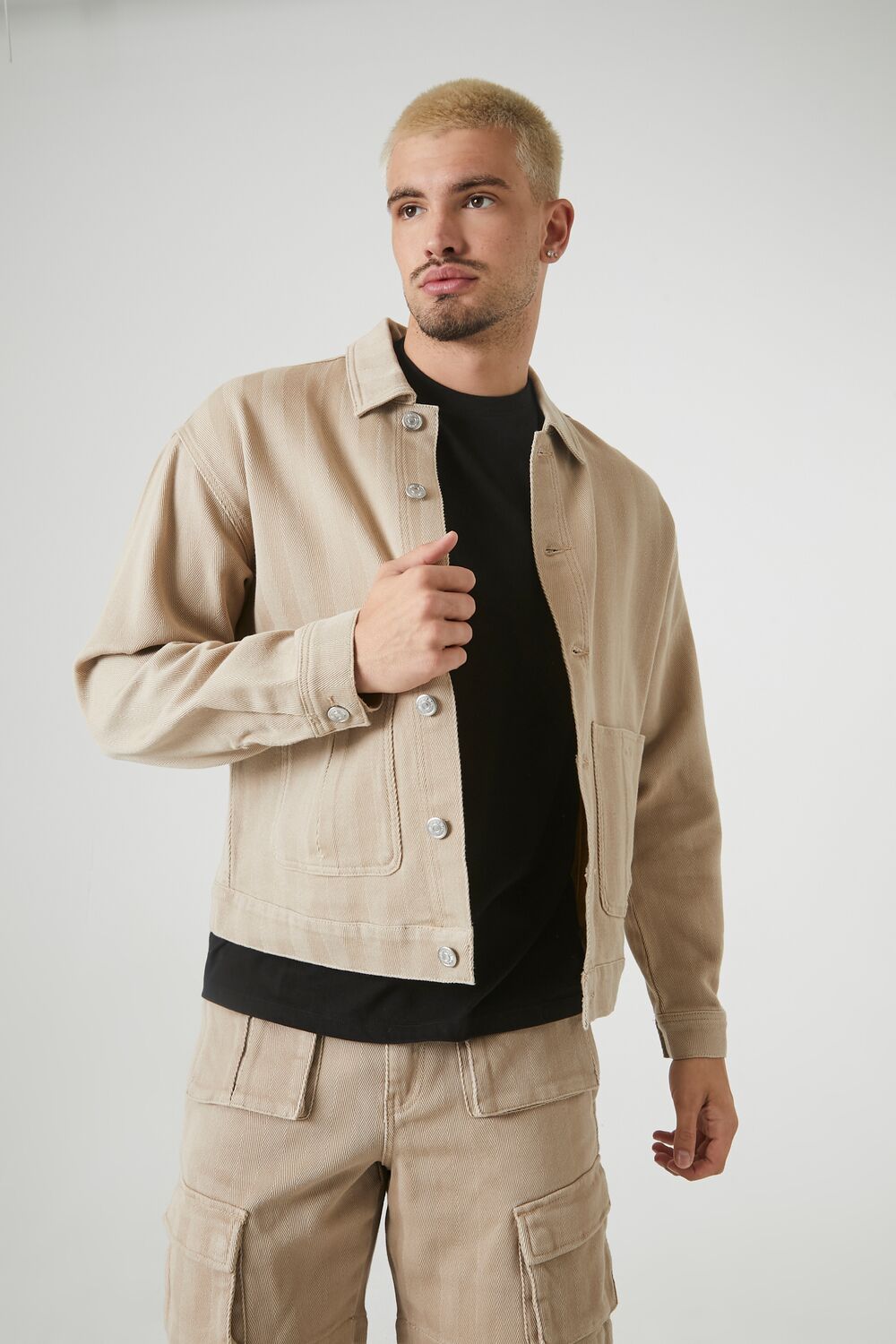  Forever 21 Textured Trucker Jacket - taupe - Bonton