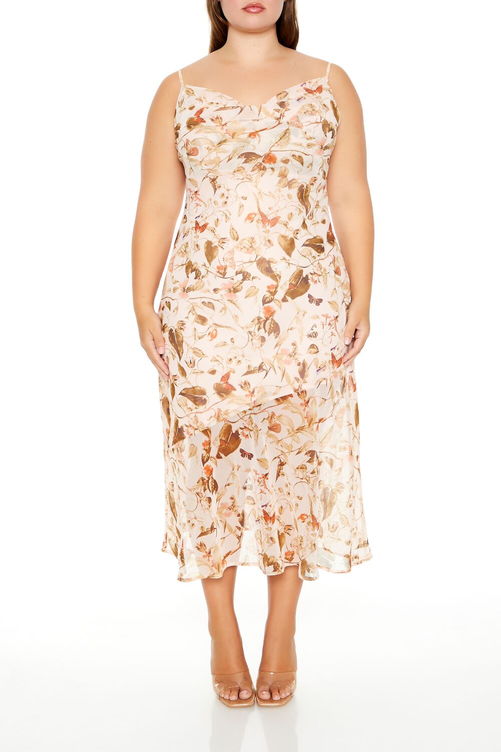  Forever 21 Plus Size Chiffon Floral Print Midi Dress - brown-multi - Bonton