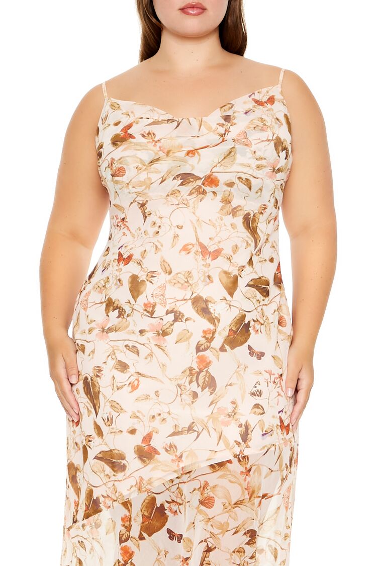  Forever 21 Plus Size Chiffon Floral Print Midi Dress - brown-multi - Bonton