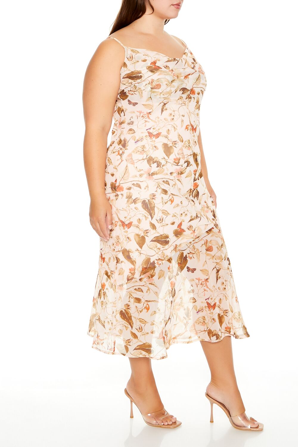  Forever 21 Plus Size Chiffon Floral Print Midi Dress - brown-multi - Bonton