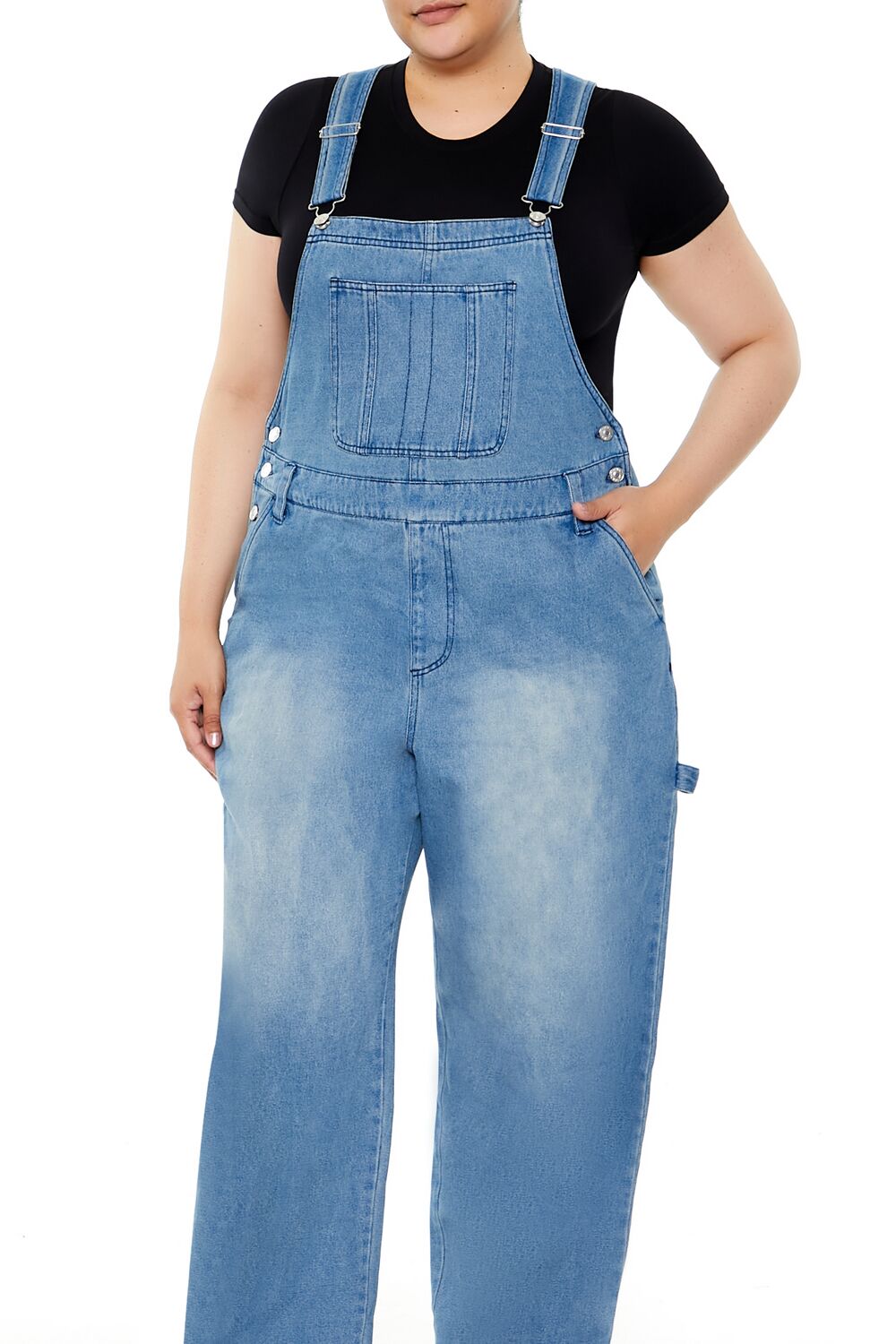  Forever 21 Plus Size Utility Denim Overalls - medium-denim - Bonton