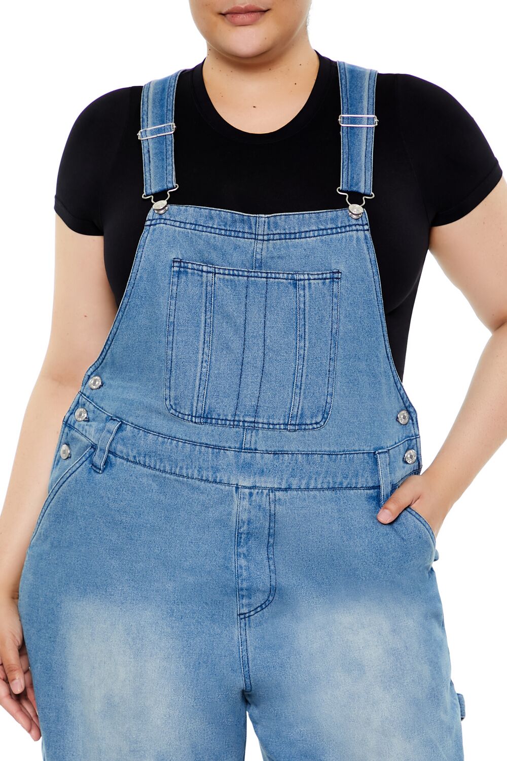  Forever 21 Plus Size Utility Denim Overalls - medium-denim - Bonton