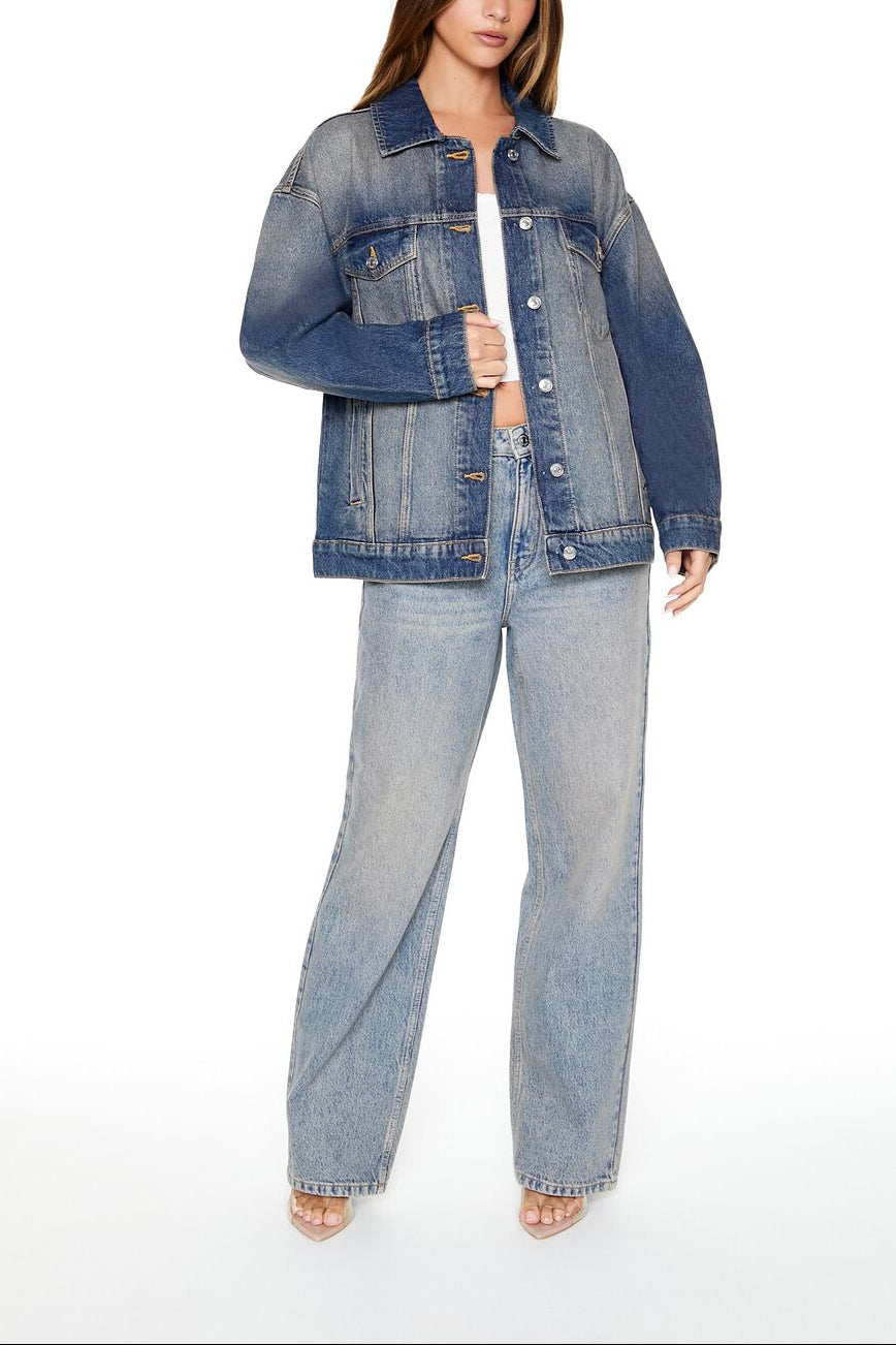  Forever 21 Stone Wash Denim Trucker Jacket - medium-denim - Bonton