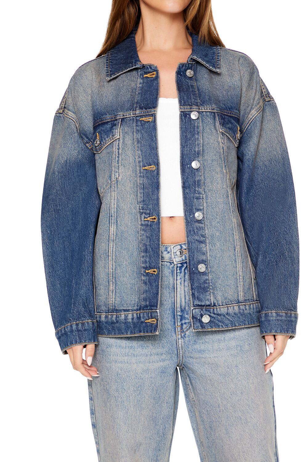  Forever 21 Stone Wash Denim Trucker Jacket - medium-denim - Bonton