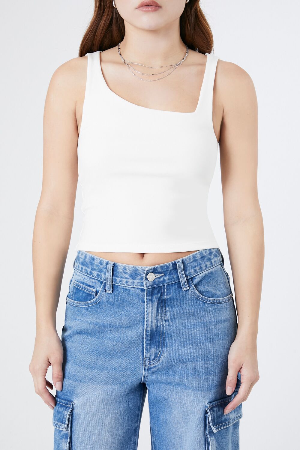  Forever 21 Ribbed Asymmetrical Tank Top - white - Bonton