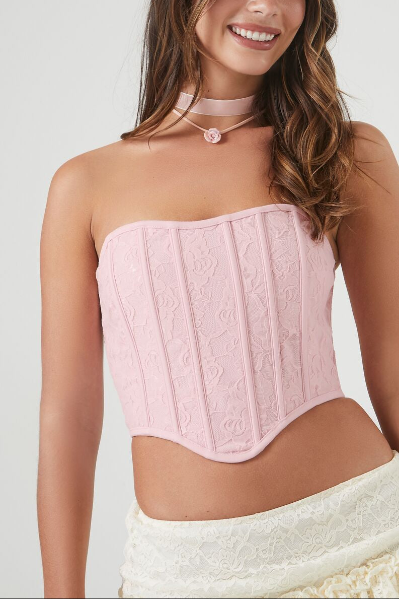  Forever 21 Mesh Corset Tube Crop Top - black - Bonton