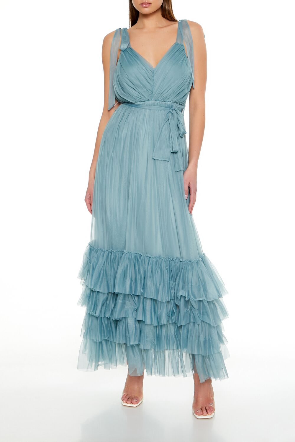  Forever 21 Tiered Ruffle-Trim Maxi Dress - blue-mist-swatch - Bonton