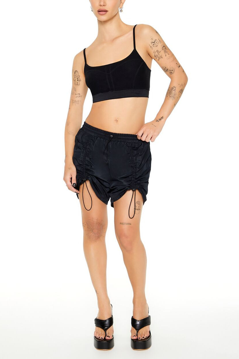  Forever 21 Ruched Toggle Drawstring Shorts - black - Bonton