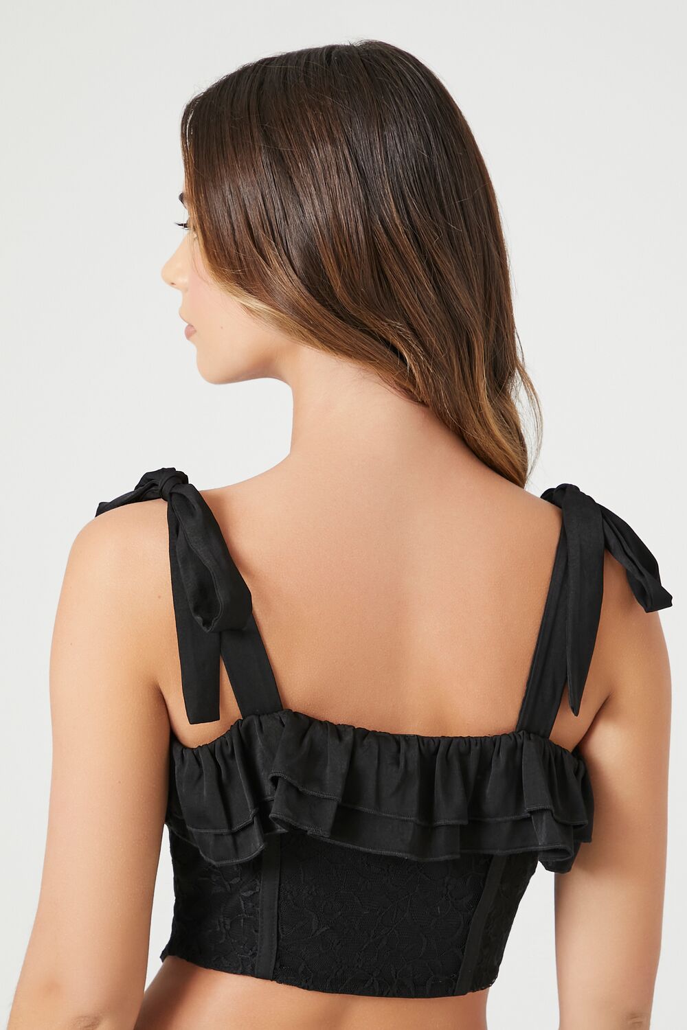  Forever 21 Lace Tie-Strap Corset Top - black - Bonton