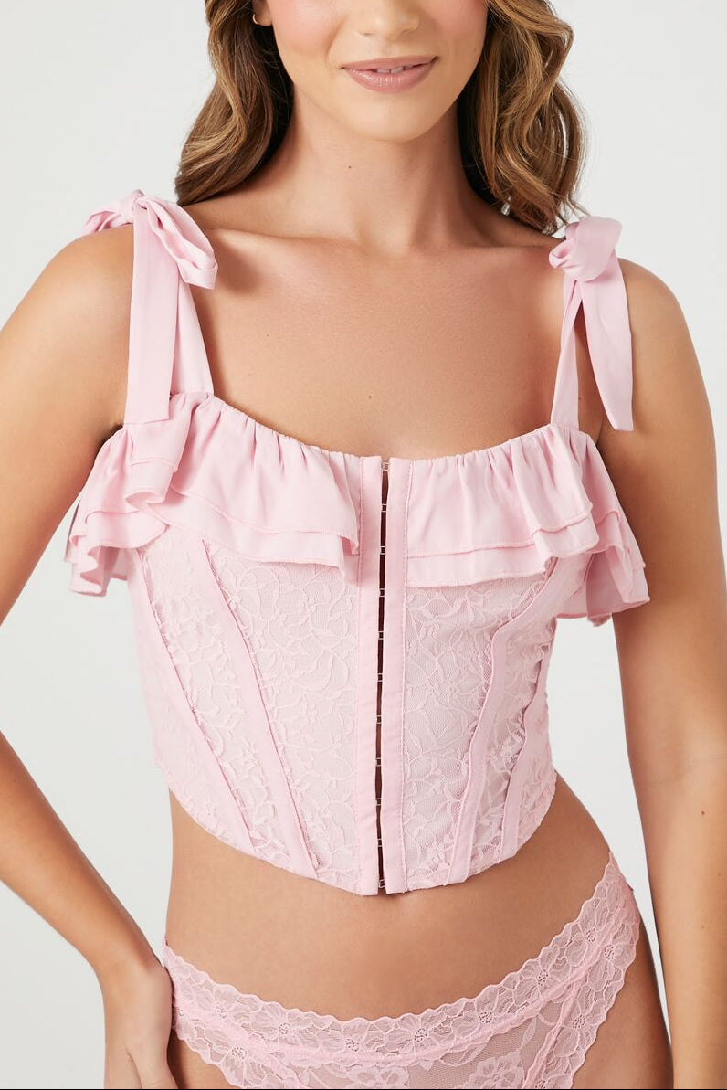  Forever 21 Lace Tie-Strap Corset Top - black - Bonton