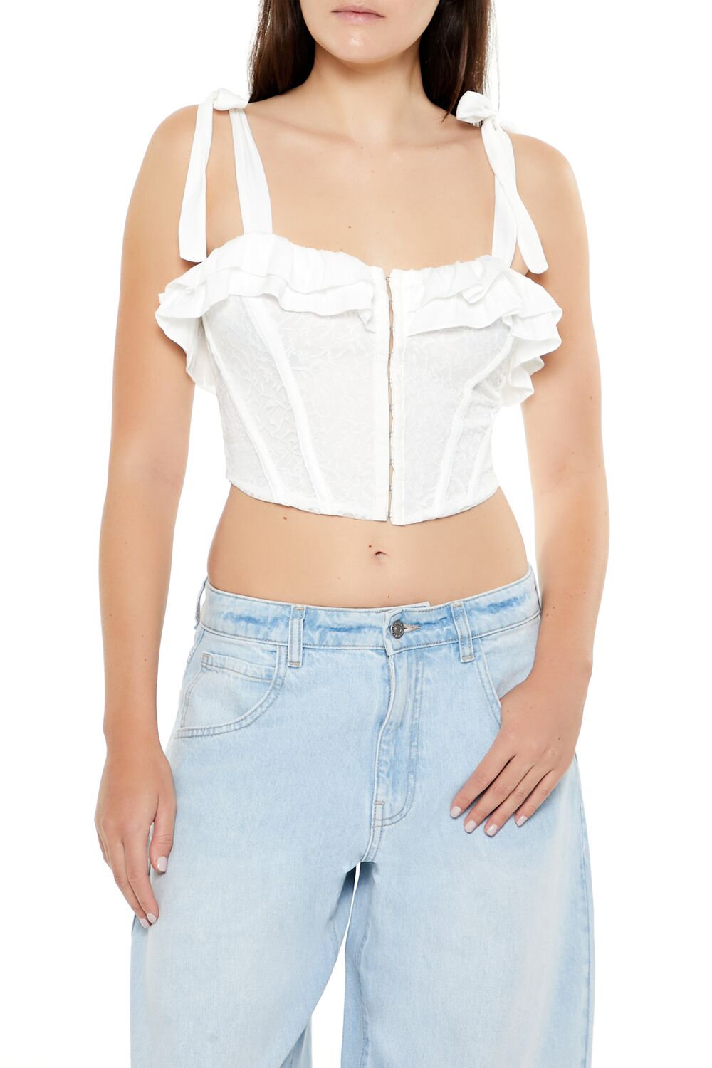  Forever 21 Lace Tie-Strap Corset Top - black - Bonton