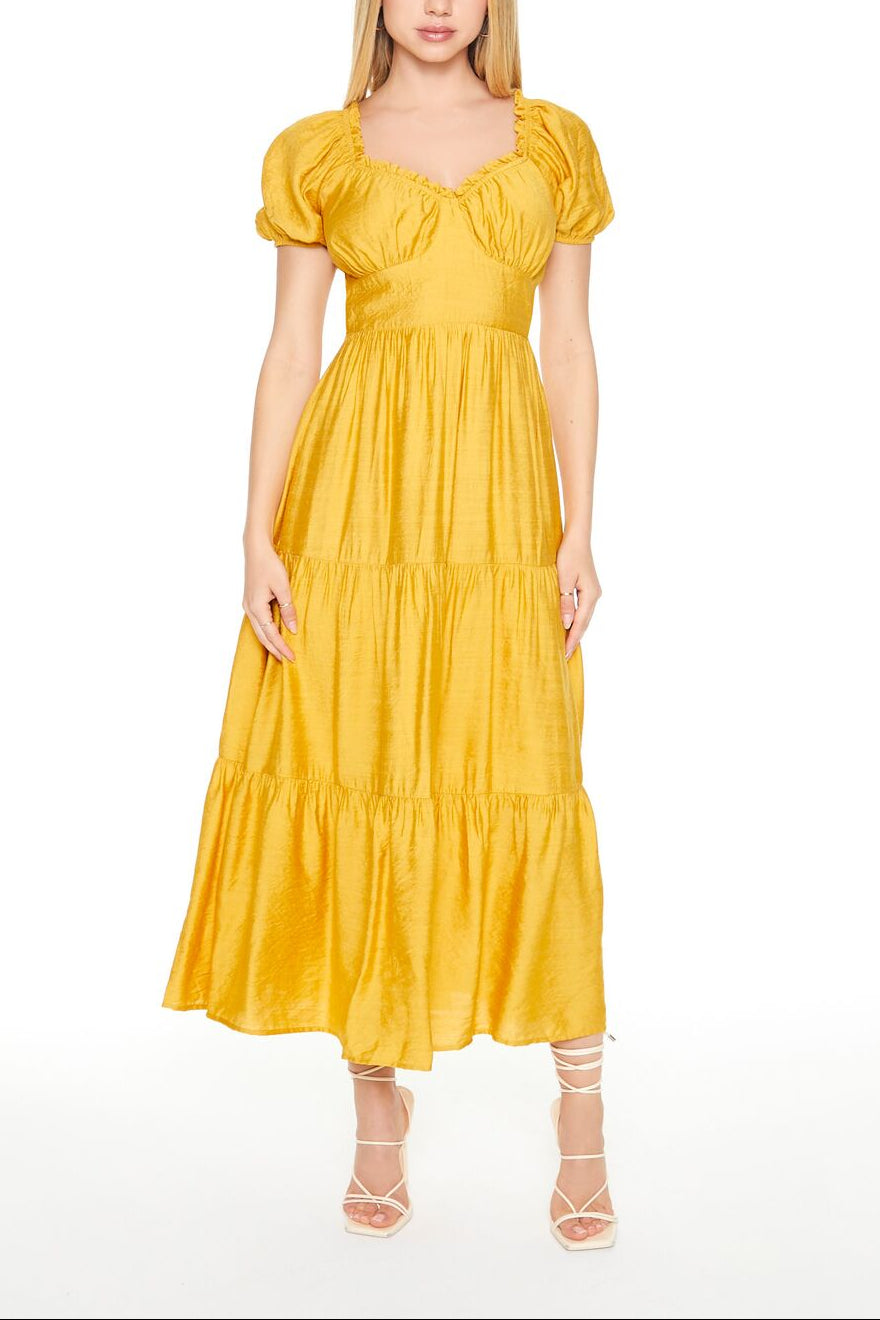  Forever 21 Tiered Puff-Sleeve Maxi Dress - black - Bonton