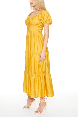 Tiered Puff-Sleeve Maxi Dress