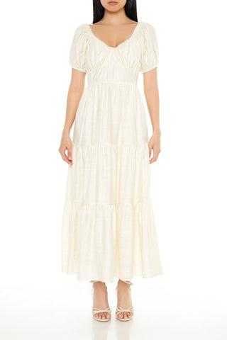 Tiered Puff-Sleeve Maxi Dress