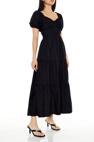 Tiered Puff-Sleeve Maxi Dress