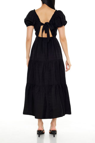 Tiered Puff-Sleeve Maxi Dress