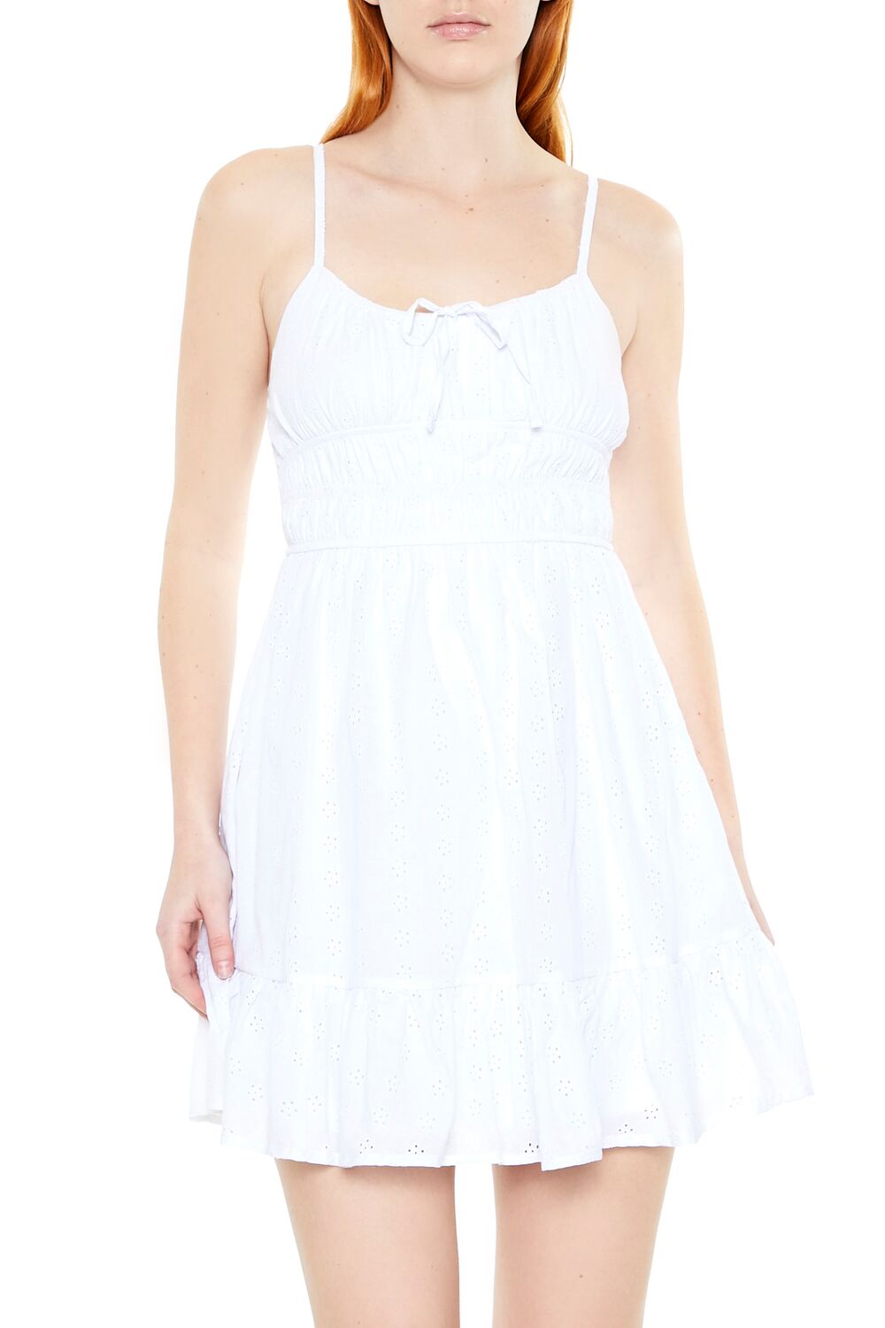  Forever 21 Floral Eyelet Flounce Mini Dress - white - Bonton