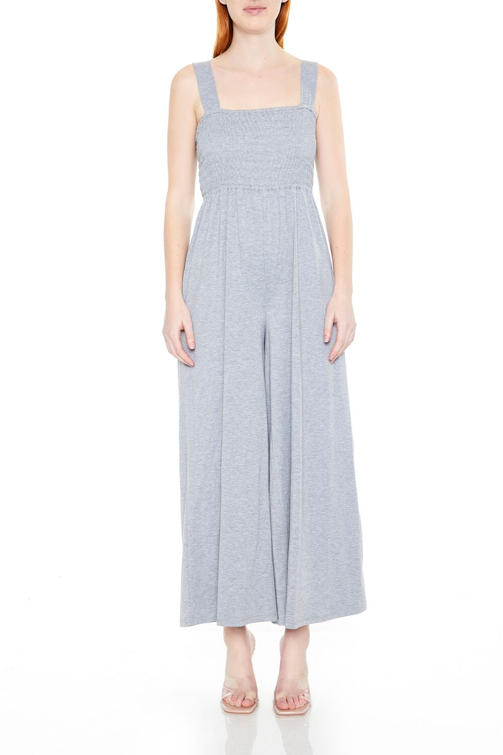  Forever 21 Shirred Wide-Leg Tank Jumpsuit - heather-grey - Bonton