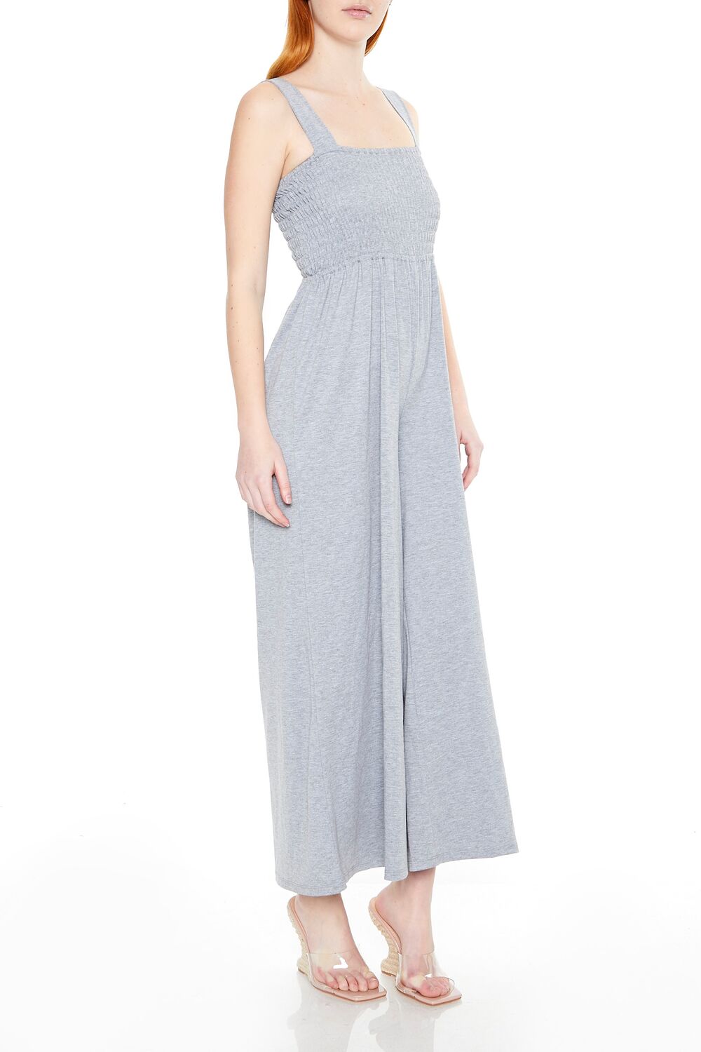  Forever 21 Shirred Wide-Leg Tank Jumpsuit - heather-grey - Bonton