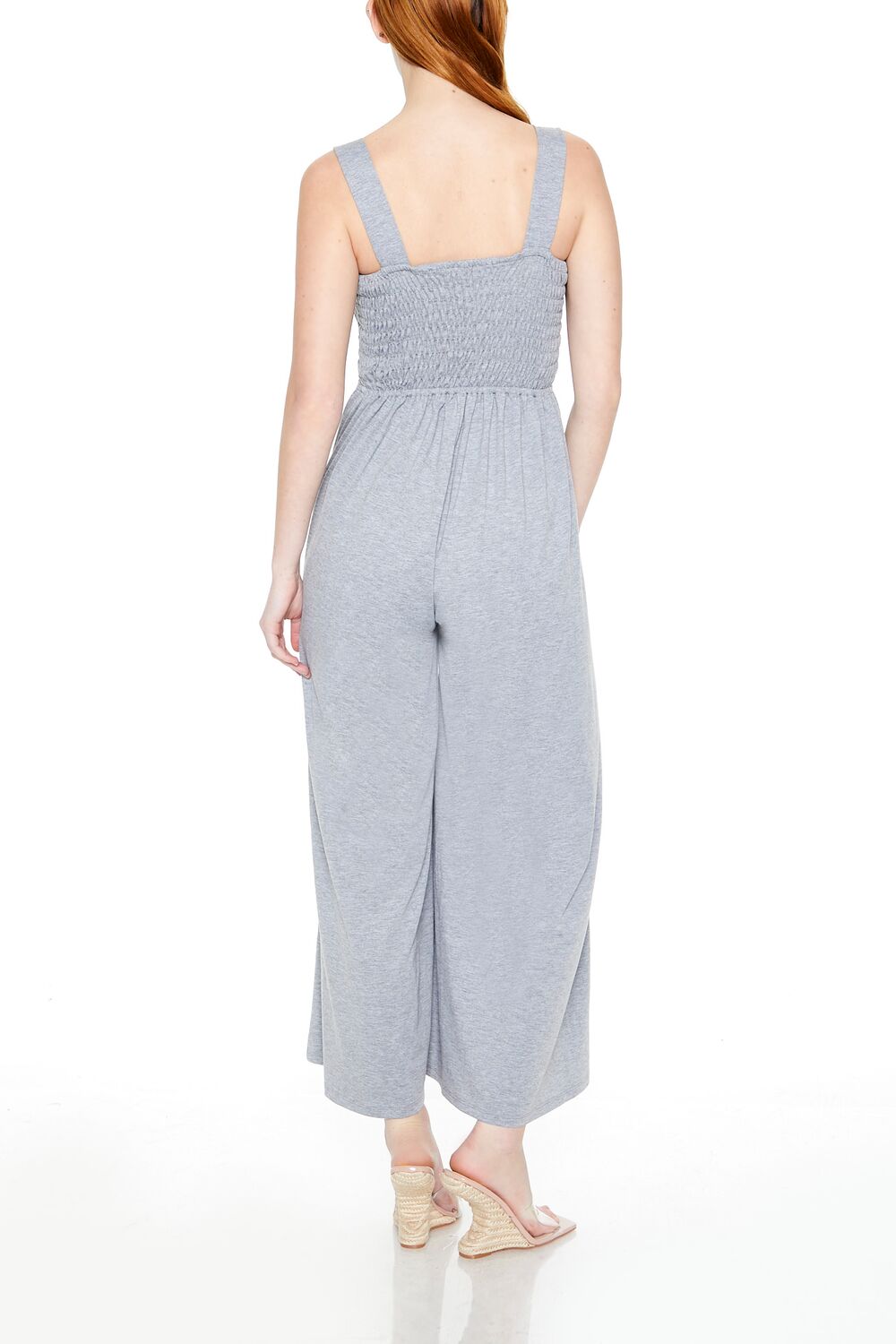  Forever 21 Shirred Wide-Leg Tank Jumpsuit - heather-grey - Bonton