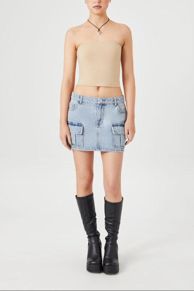  Forever 21 Cropped Cotton-Blend Tube Top - agave - Bonton