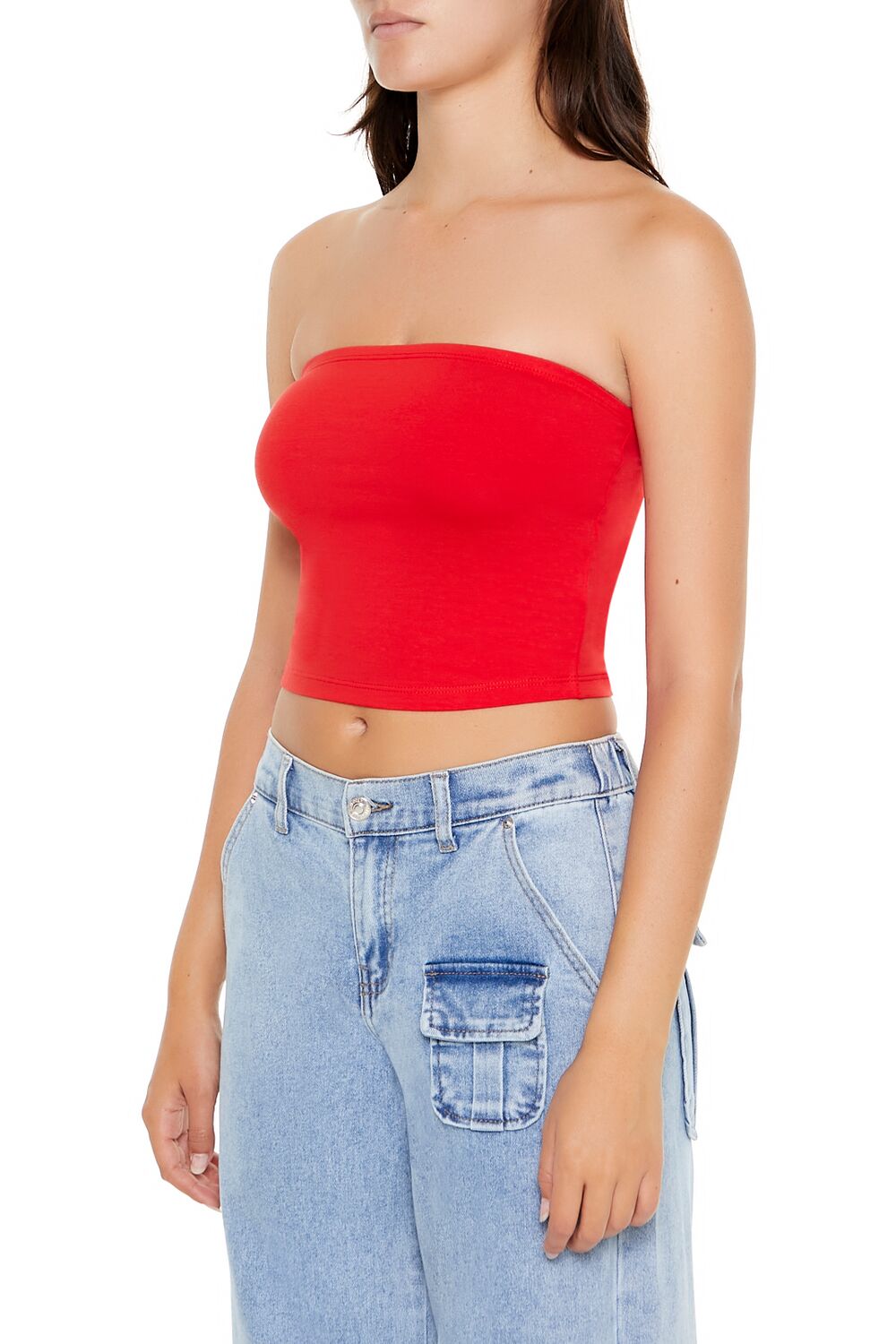  Forever 21 Cropped Cotton-Blend Tube Top - agave - Bonton