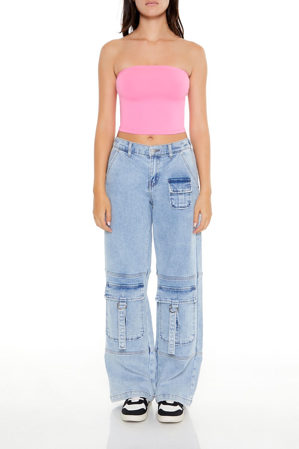  Forever 21 Cropped Cotton-Blend Tube Top - agave - Bonton