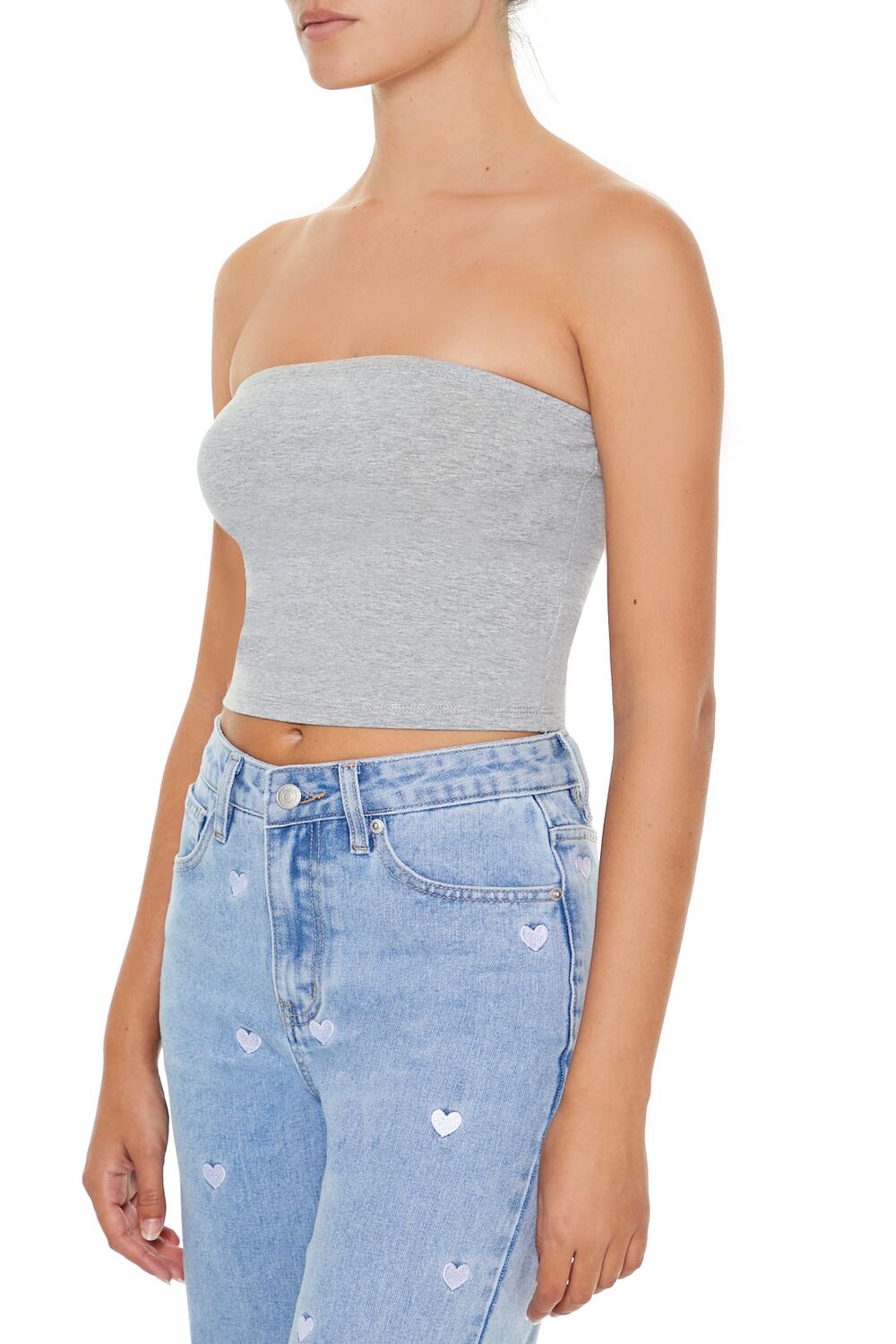 Forever 21 Cropped Cotton-Blend Tube Top - agave - Bonton