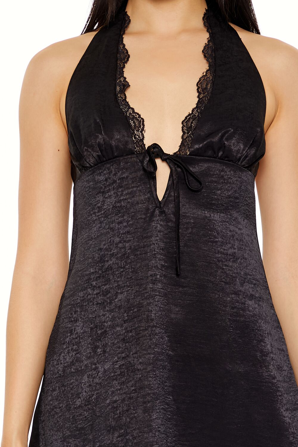  Forever 21 Lace-Trim Satin Halter Dress - black-swatch - Bonton