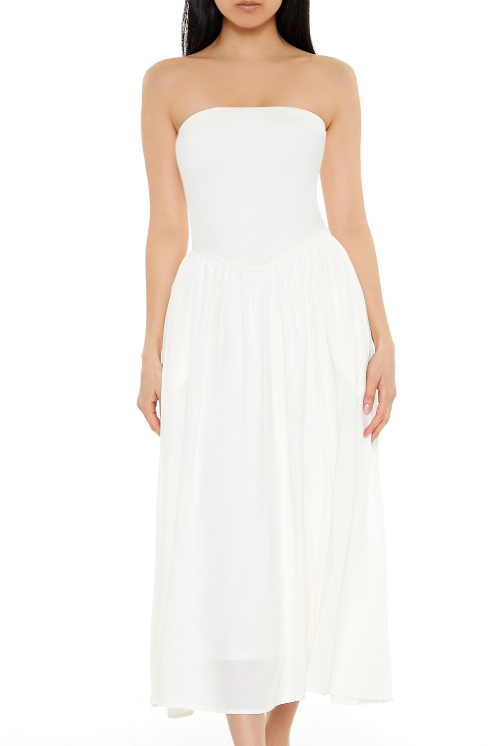  Forever 21 Strapless Fit & Flare Midi Dress - white - Bonton