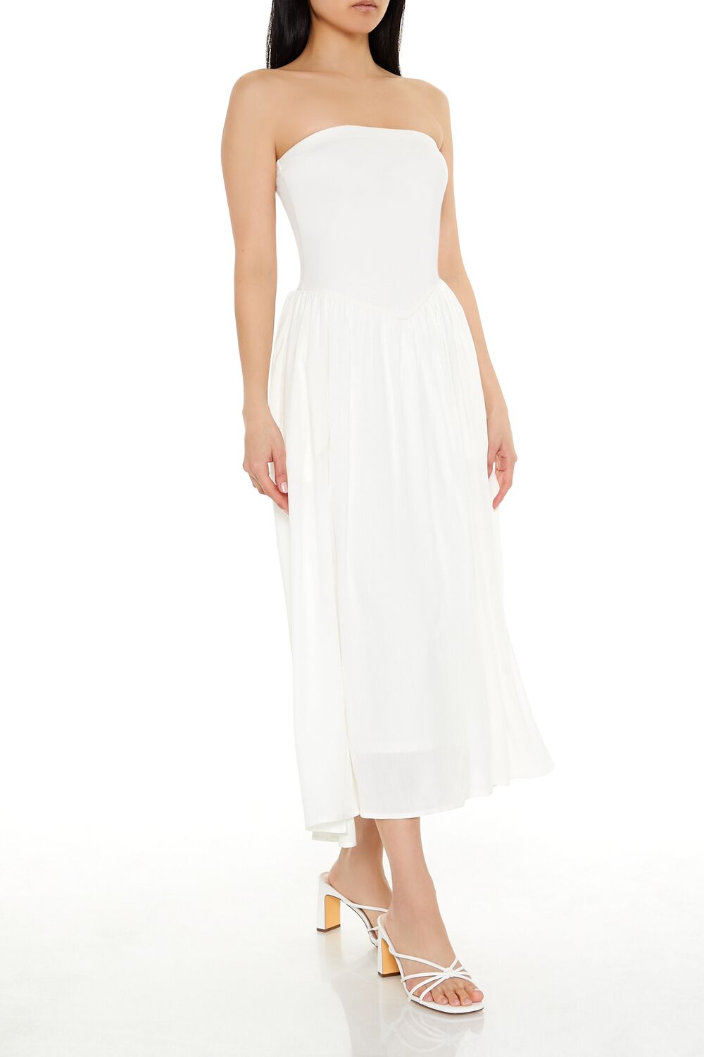  Forever 21 Strapless Fit & Flare Midi Dress - white - Bonton
