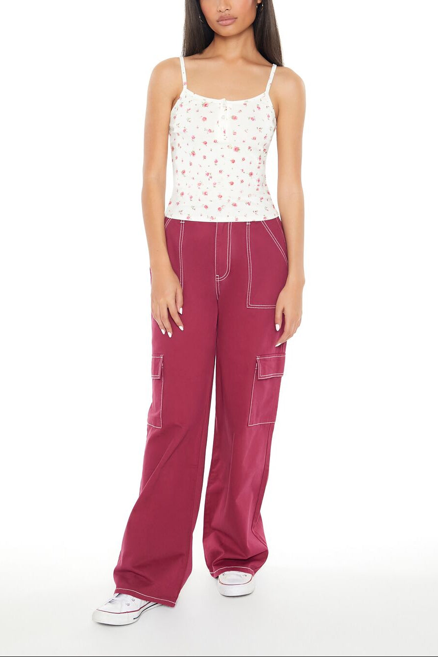  Forever 21 Twill Straight Cargo Pants - maroon - Bonton