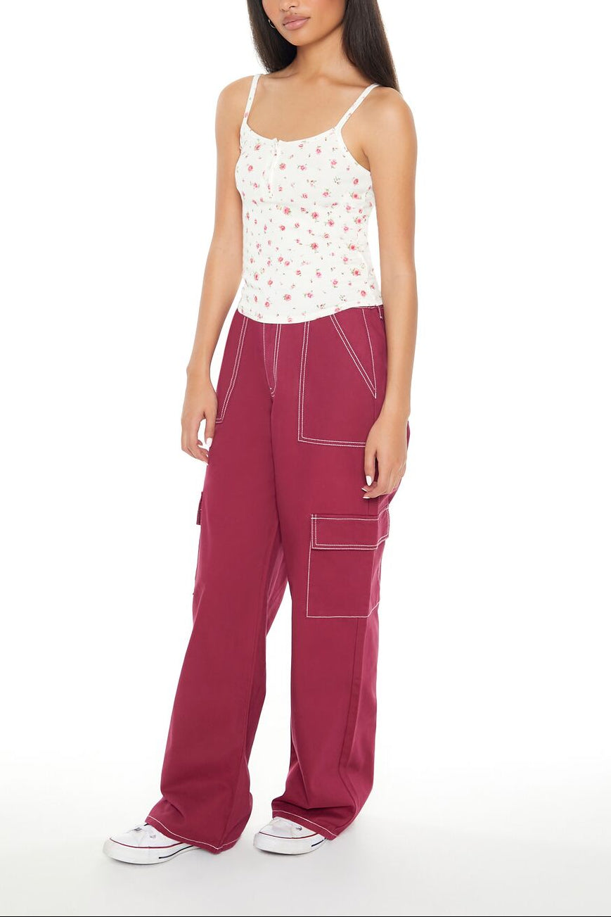  Forever 21 Twill Straight Cargo Pants - maroon - Bonton