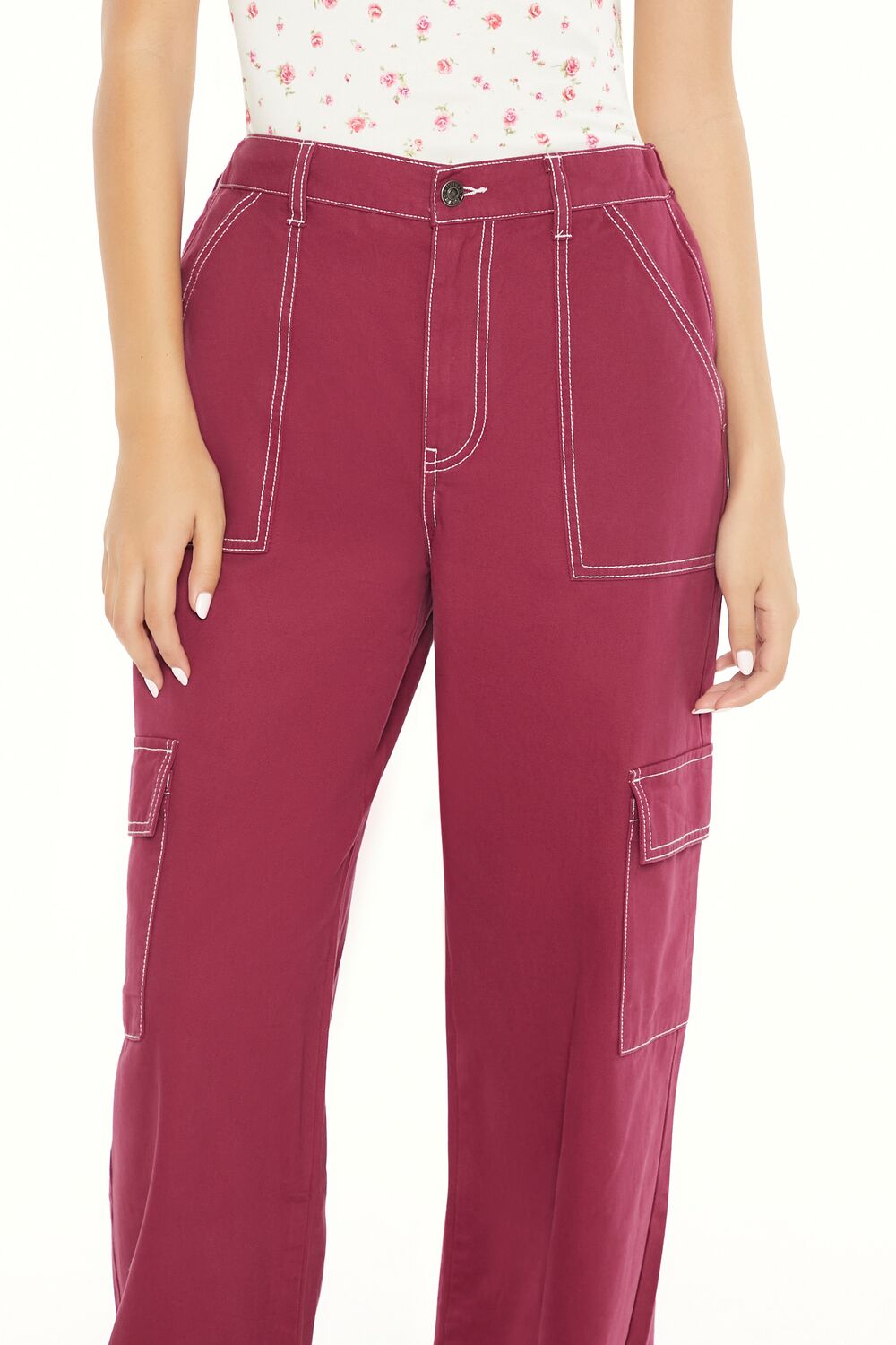 Forever 21 Twill Straight Cargo Pants - maroon - Bonton