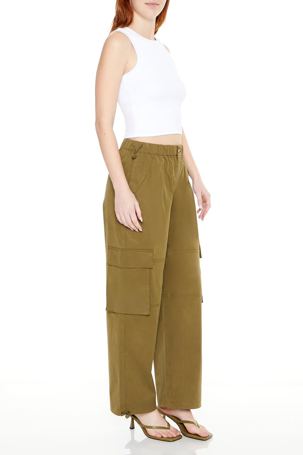  Forever 21 Toggle Drawstring Cargo Joggers - dark-olive - Bonton