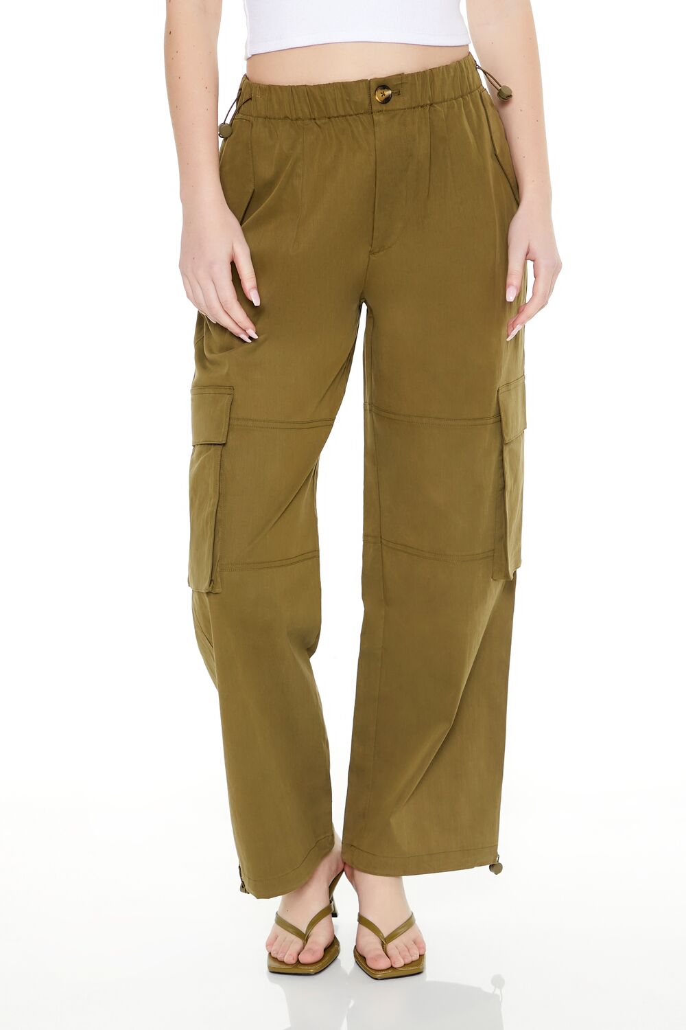  Forever 21 Toggle Drawstring Cargo Joggers - dark-olive - Bonton