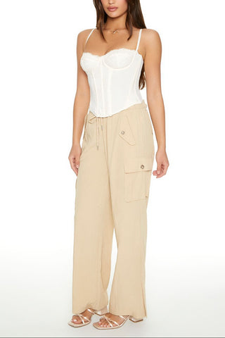 Drawstring Wide-Leg Cargo Pants
