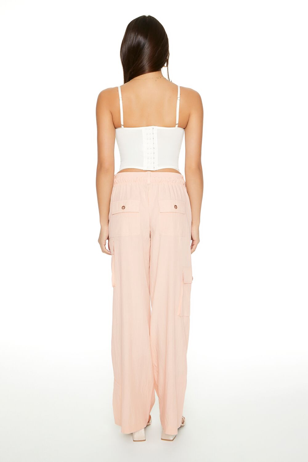  Forever 21 Drawstring Wide-Leg Cargo Pants - cream - Bonton