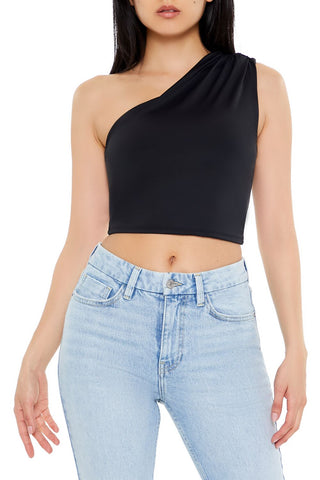 Ruched One-Shoulder Crop Top