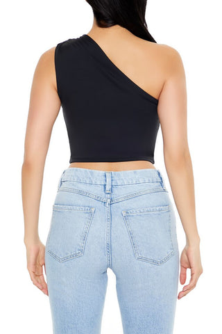 Ruched One-Shoulder Crop Top