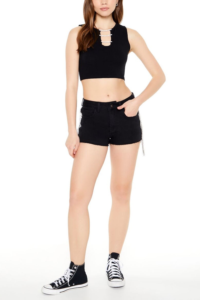  Forever 21 Chain Sweater-Knit Crop Top - white silver - Bonton