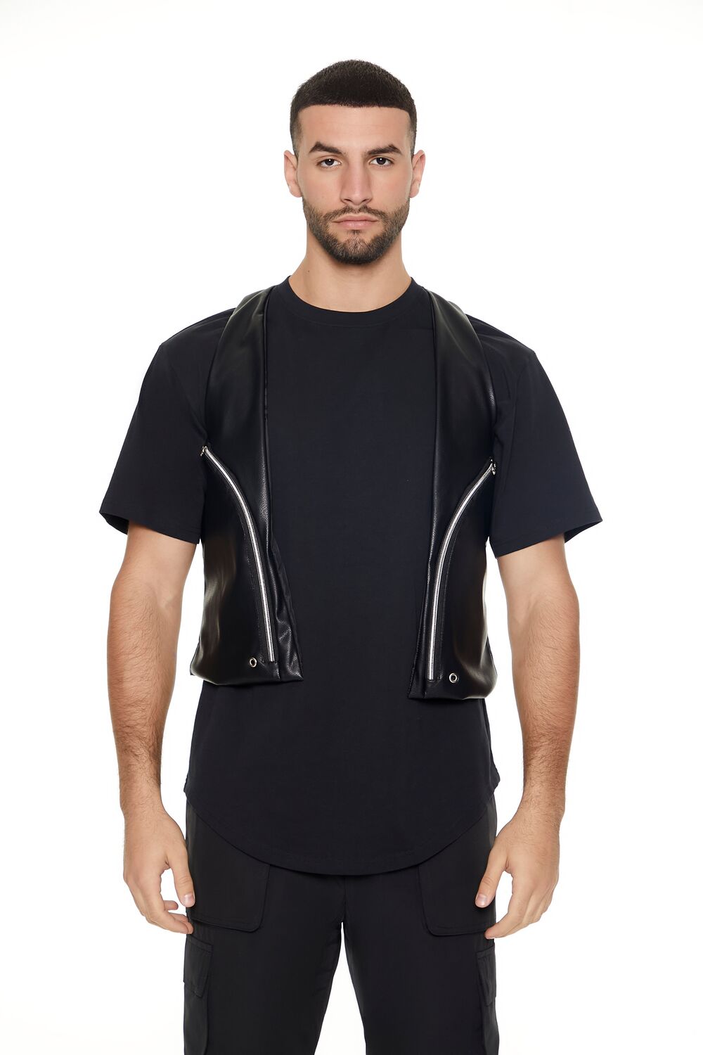  Forever 21 Faux Leather Zip-Pocket Vest - black-swatch - Bonton
