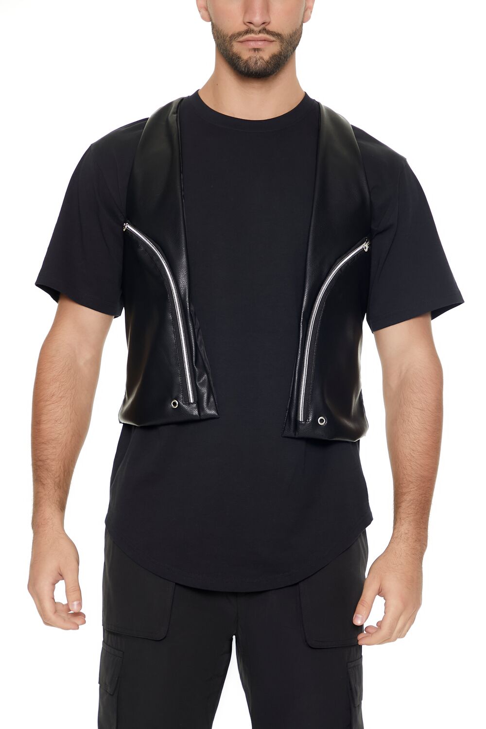  Forever 21 Faux Leather Zip-Pocket Vest - black-swatch - Bonton