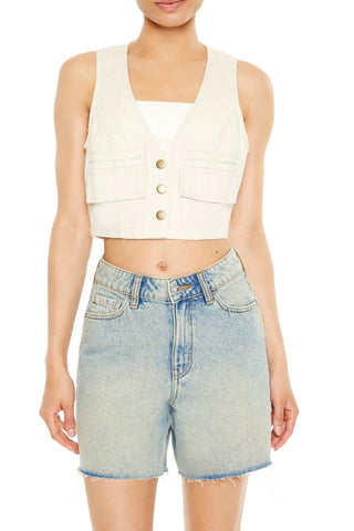 Cropped Twill Cargo Vest
