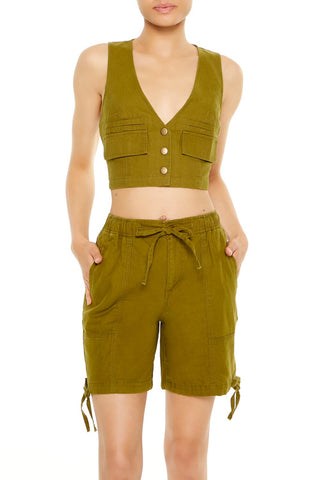 Cropped Twill Cargo Vest