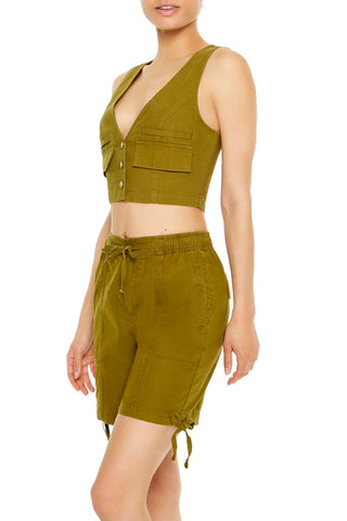 Cropped Twill Cargo Vest