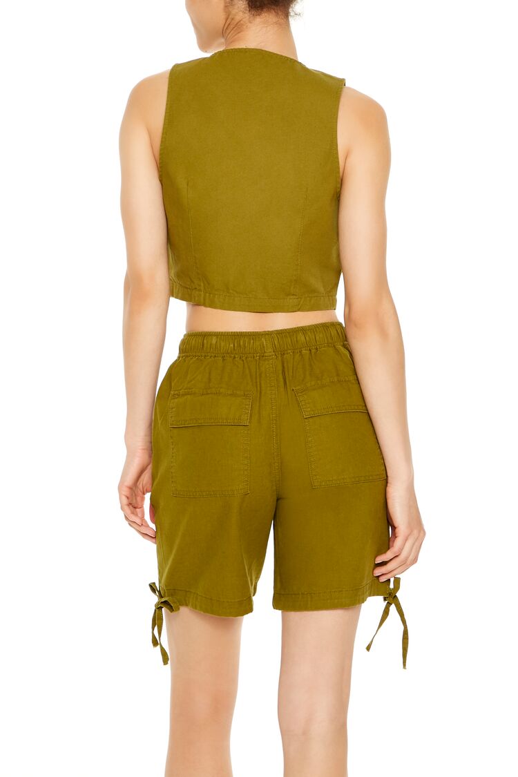  Forever 21 Cropped Twill Cargo Vest - cream - Bonton
