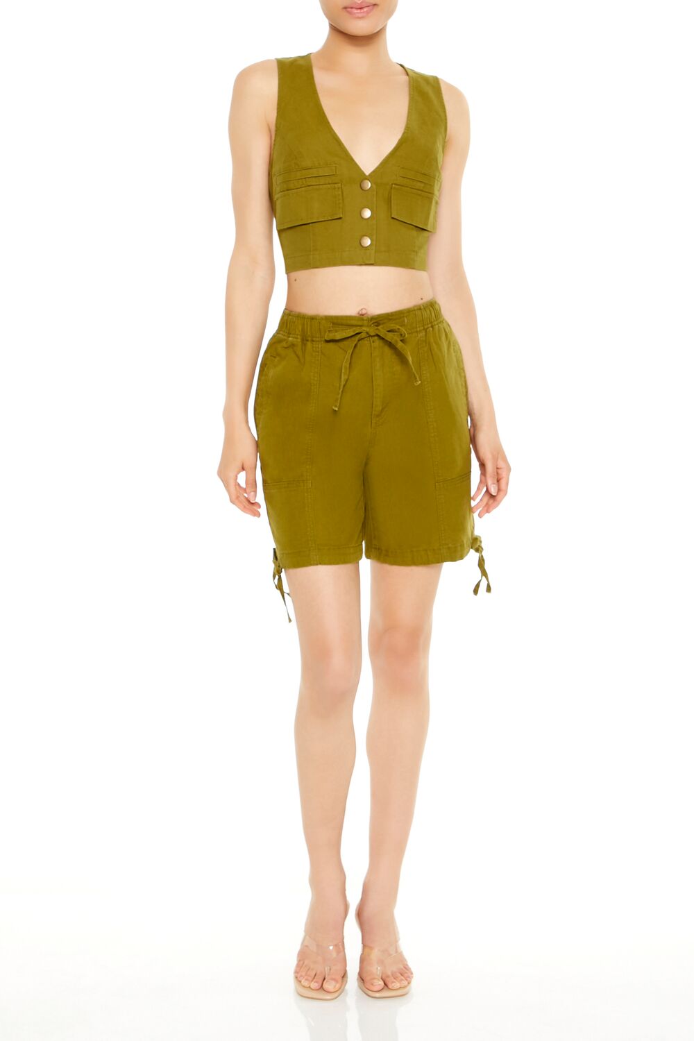  Forever 21 Cropped Twill Cargo Vest - cream - Bonton