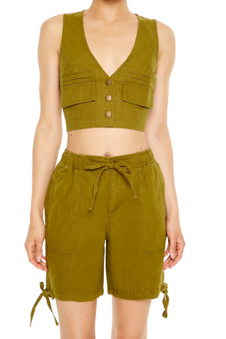 Cropped Twill Cargo Vest
