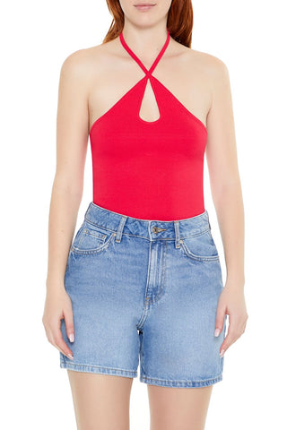 Sweater-Knit Halter Thong Bodysuit